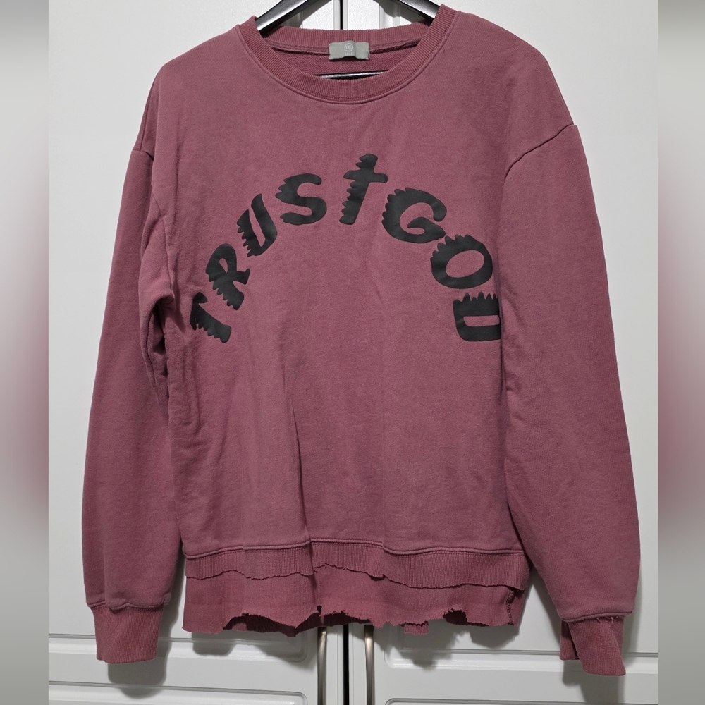 HBAT Kanye West Sunday Service Trust God Sweatshirt Pink Distressed Raw Hem - Picture 7 of 16
